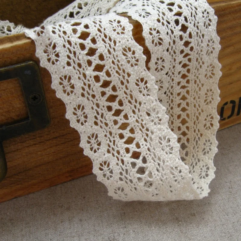 Knitted Cotton Lace Ribbon Beige Color 5 Yard/Piece DIY Handmade