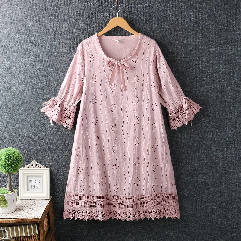 

Hollow embroidery water soluble lace cotton fairy dress 2019 summer
