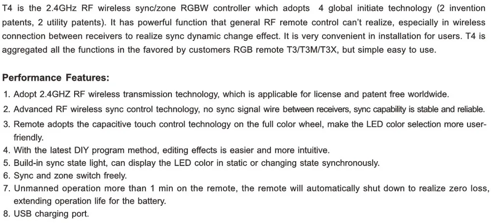 T4 2.4 г РФ RGBW синхронизации или 8 зон дистанционного + T4-CV RGBW получения контроллер DC5-24V 20A 4CH 100 Вт /240 Вт/480 Вт