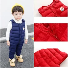 Коллекция года, Зимние Детские Пуховые штаны, верхняя одежда штаны на утином пуху для маленьких мальчиков и девочек, детские теплые штаны с принтом Детский комбинезон на возраст от 18 месяцев до 5 лет