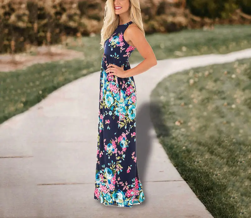 Gladiolus Hot 2019 Summer Dress Women Sleeveless O Neck Floral Print Casual Women Maxi Dress Loose Long Ladies Dresses Sundress (20)