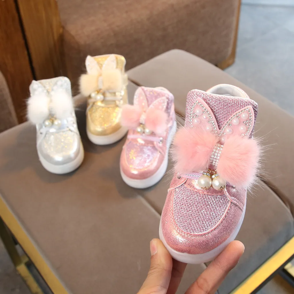 

Kids Shoes For Girl Baby Kids Shoe For Girls Casual Fashion Cute Shoes Cartoon Rabbit Non-Slip LED Luminous Sport Shoes Sneakers