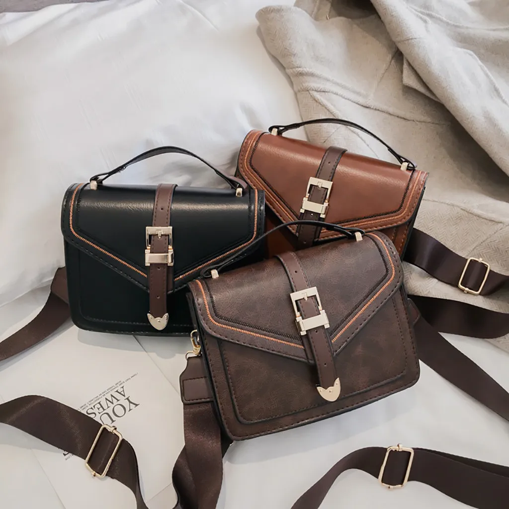 2019 New Women Shoulder Bag Retro Wide Shoulder Strap Messenger Bag