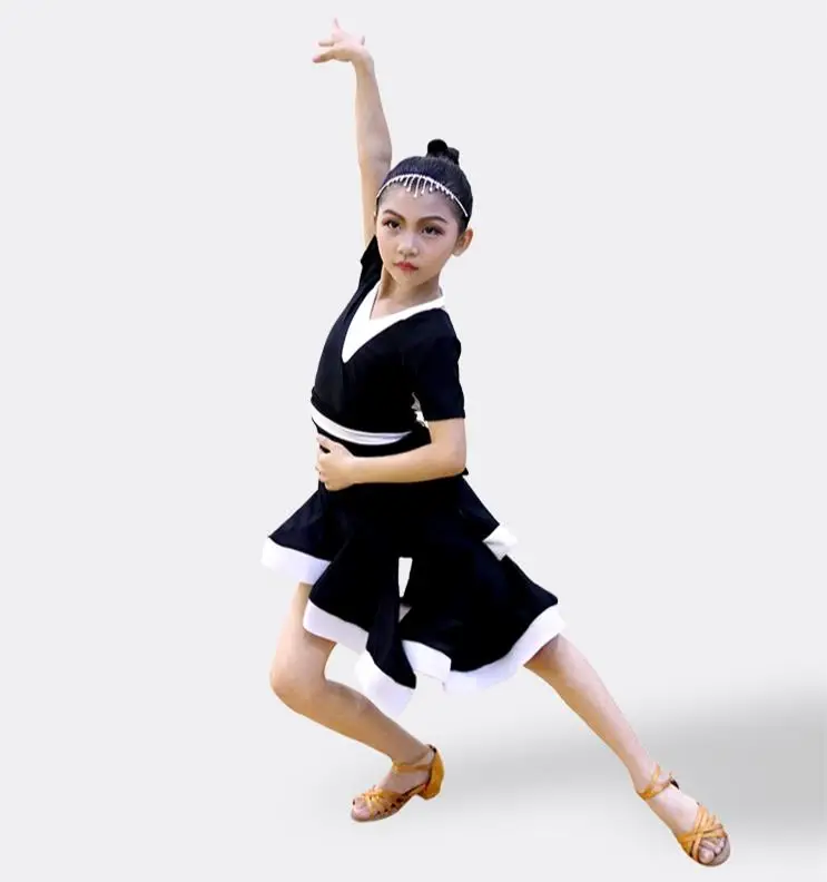 Новые белые и черные платья для латинских танцев; платье для латинских танцев для девочек; Детский костюм для латинских танцев для девочек