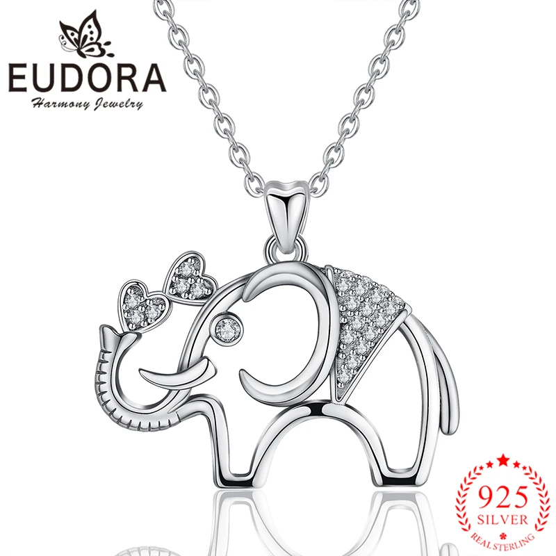 

Eudora Real 925 Sterling Silver Elephant Pendant Necklaces Luxury Zircon Fashion Jewelry for Women Girls Gift Animal Style