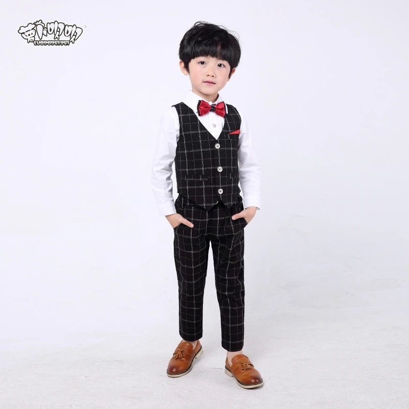 

Boys Formal Clothing Sets Children Plaid Vest +pants 2pcs Clothing Sets Kids Wedding Party Flower Boys Performance Costumes