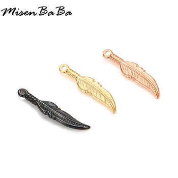 

20PCS/lots Rose Gold Black Color Stainless Steel Feather Charms For Jewelry DIY Making Small Cute Feather Pendants Accessories