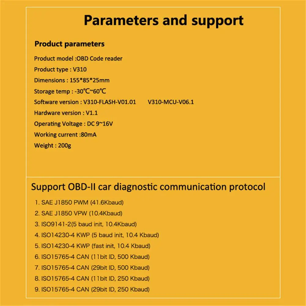 V310 OBD2 сканер Профессиональный OBD OBDII считыватель кодов двигателя проверка ODB2 OBD 2 Автомобильный сканер для диагностики инструмент