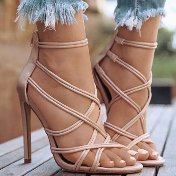 

Women's Sandals New Sandals Women's Shoes fish Mouth Hollow Cross Strap High Heel Sandals 2019 Women's Ladies Large Size Sandals