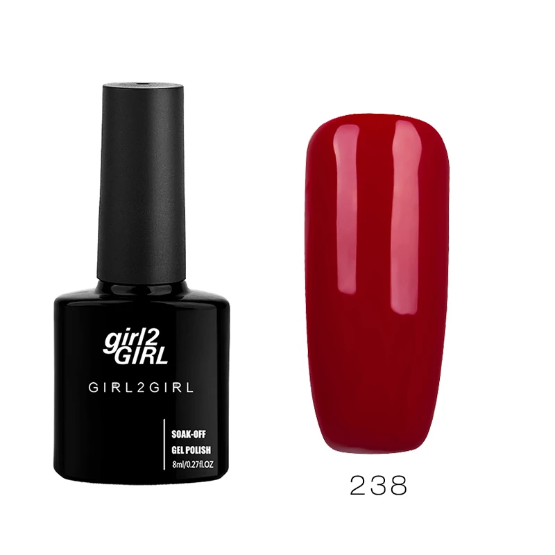 Гель-лак для ногтей Girl2girl, 8 мл, замачиваемый УФ-гель для ногтей, Гель-лак для ногтей, темно-красный набор - Цвет: 238