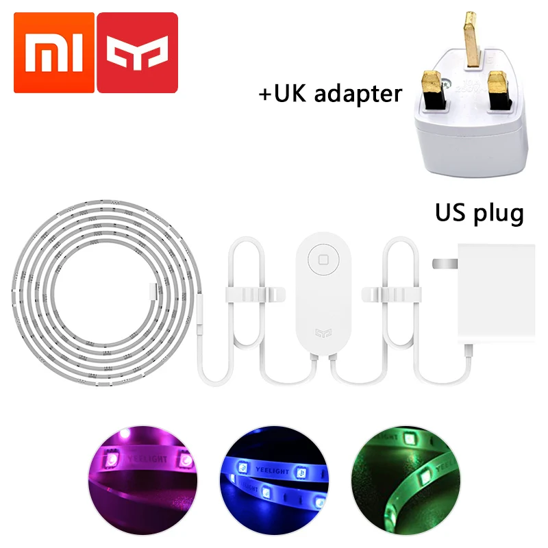 Add UK plug adapter Умный светильник Xiaomi Yeelight Aurora, полоса плюс 2 м, светодиодный RGB WiFi, приложение Xiaomi, Домашний Светильник s, работает с Alexa Google Assistant Homekit - Цвет: Add UK plug adapter