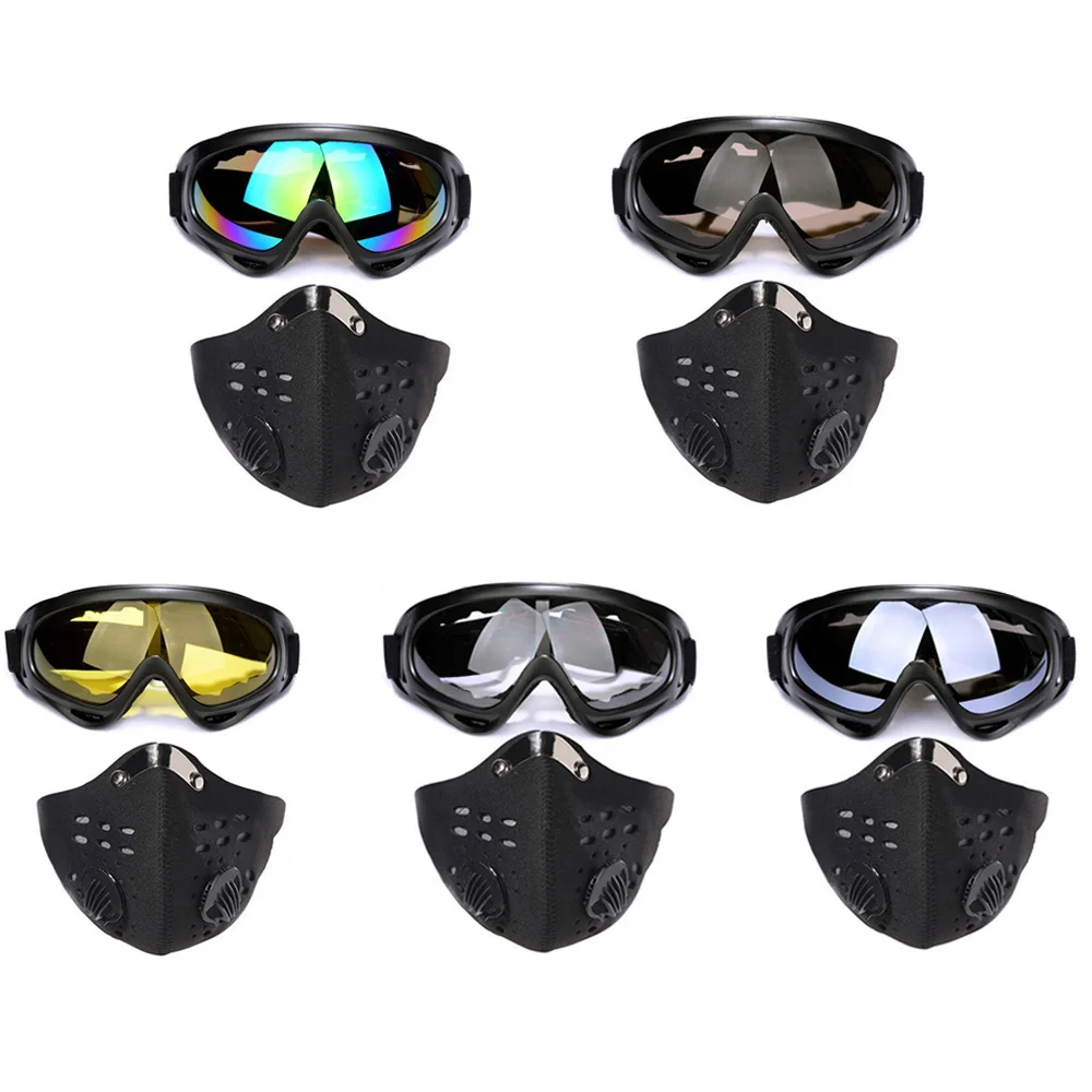 Маска для лица Мотоцикл активированный уголь мотокросса щит для лица Открытый Велоспорт Лыжный Спорт Половина маска для лица Мотоцикл+ яркие очки