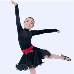 Новые стильные детские латинских танцев старший бархат с длинными рукавами для девочек латинские танцы платье для девочек латинские танцы