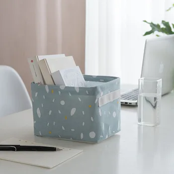 

New Cotton Linen Desktop Storage Box High Quality Sundries Storage Basket with Handle Linen Desk Container Makeup Organizer Case