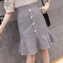 Новинка, летние женские юбки, офисная, черная, красная, на пуговицах, дизайн, элегантное качество, Женская юбка, повседневная, клетчатая, длина до колена, юбка 5059 50