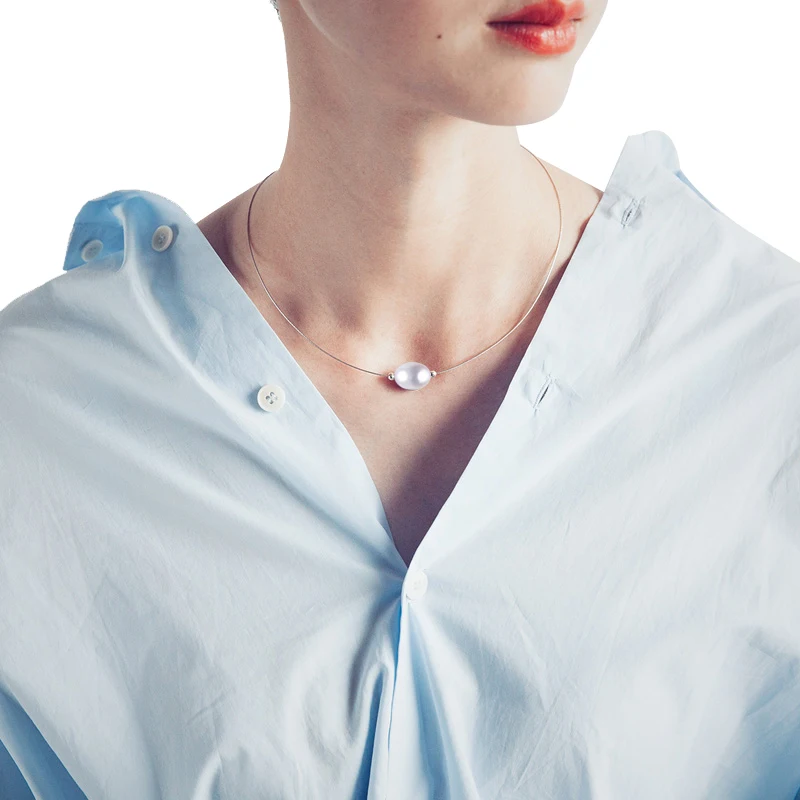 

100% 925 Sterling Silver Necklace Chain Women,Choker Necklace With Real Natural Pearls Baroque Girl Gift