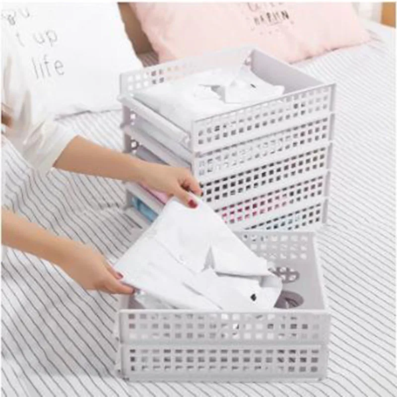 

1 Pack Stackable Storage Basket Plastic Wardrobe Layered Clothes Bedroom Closet Toy Storage Box Modern Practical Household Items