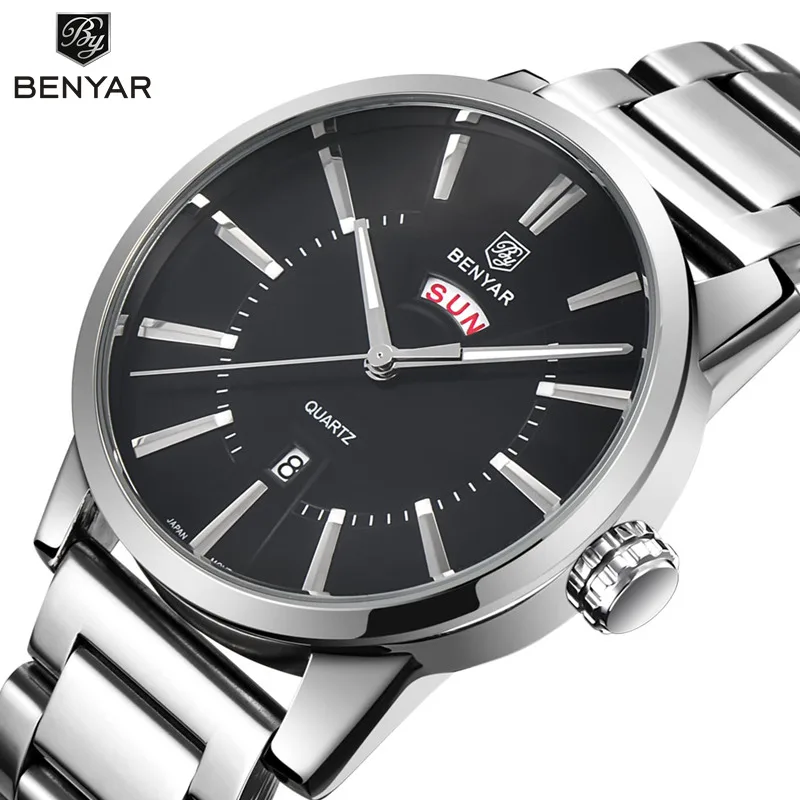 

BENYAR Men's Luxury Brand Business Watches Men Waterproof Stainless Steel Fashion Casual Quartz Watch Clock Relogio Masculino