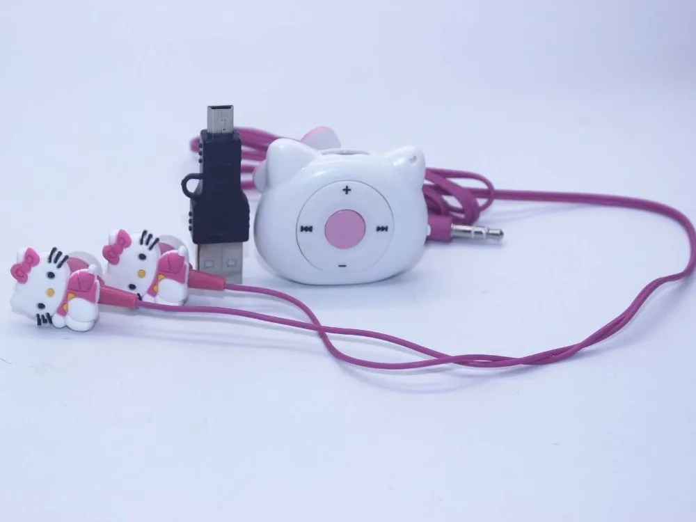 1 шт./лот Высокое качество hello kitty MP3 музыкальный плеер клип mp3 плееры Поддержка TF карта с наушником мини USB сумка