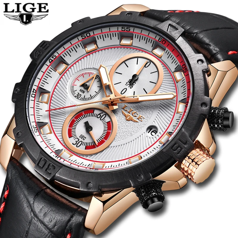 

Relojes para hombres LIGE Top Luxury Brand Male Quartz Wrist Watch Men Military Sport Leather Waterproof Watches Men chronograph