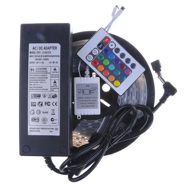 

Waterproof 5m/reel Led Strip Double Row RGB 120 leds/M 5050 led Strip 600leds Flexible Car Lights-24Key IR+12V 10A adapter