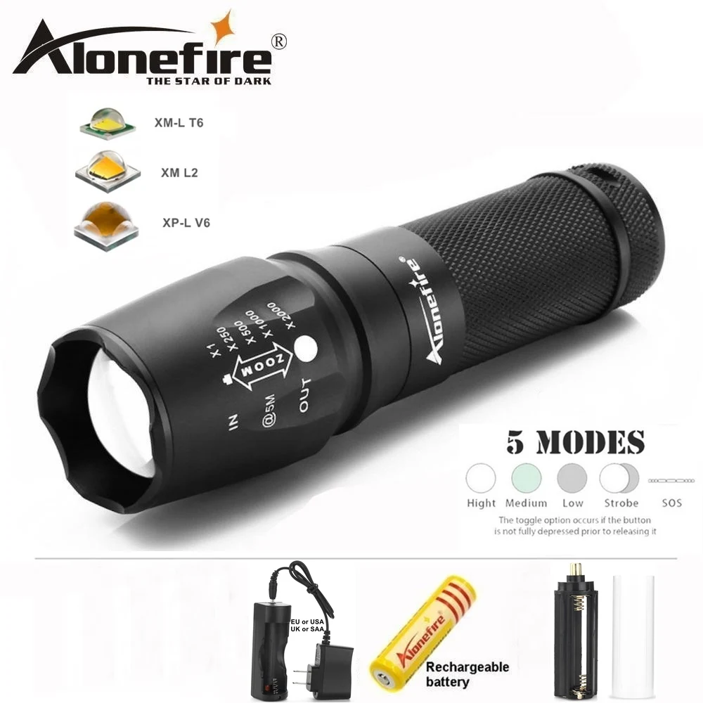 

AloneFire X800 CREE XM-L T6 L2 LED Zoom Tactical Flashlight floodlight lantern Camping Torch for AAA 18650 26650 lithium Battery