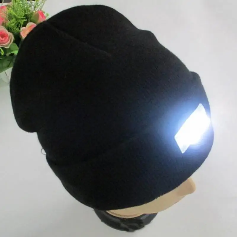 

2018 Night Fishing Lighting Cap LED Light Hat Beanies Fishing Hunting Camping Black Caps Knitting Woolen Hats