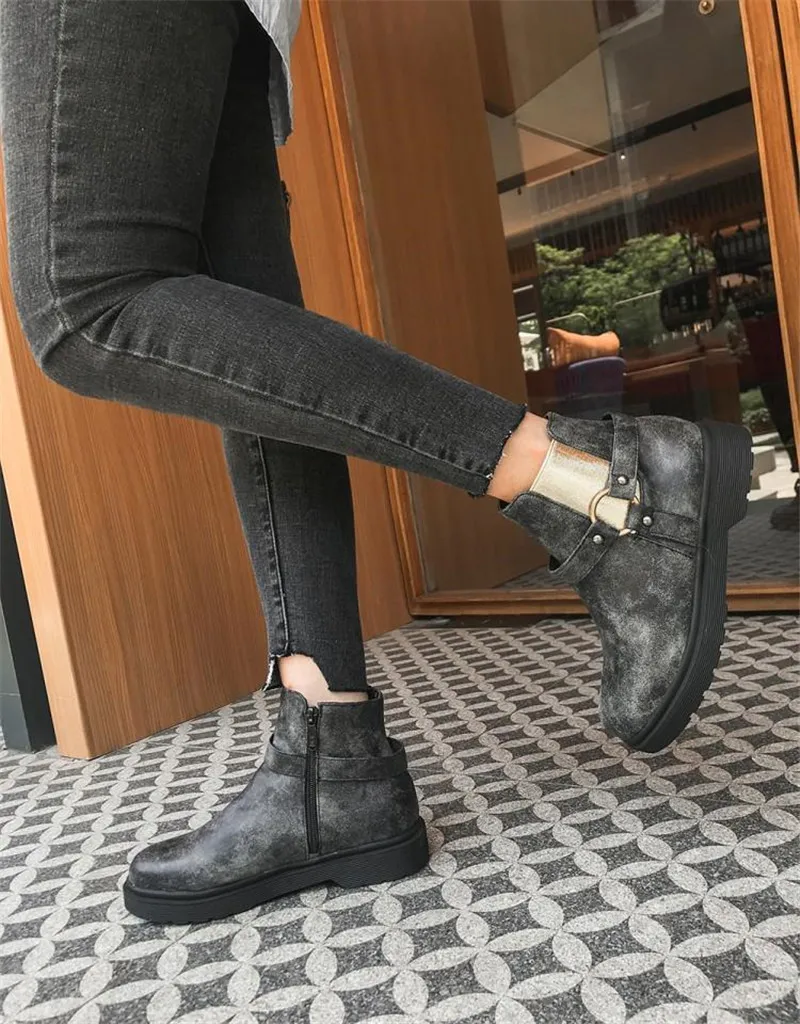 2019 Autumn Winter New Women's Boots Casual Flat Platform Ankle Boots Big Size Chelsea Boots Shoes For Woman Side Zip Lady Shoes (3)