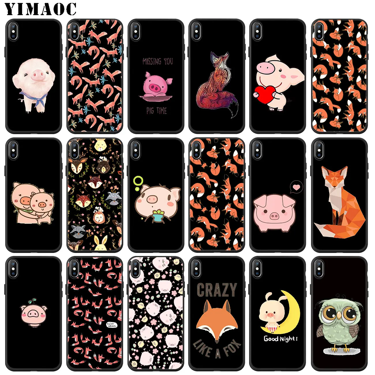 

YIMAOC Piggy cute pig Lovely foxes sly fox Soft Silicone Phone Case for iPhone 11 Pro XS Max XR X 6 6S 7 8 Plus 5 5S SE 10 Cover