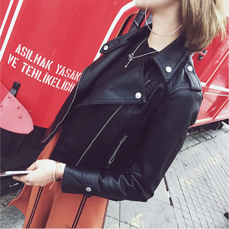 

Spring New Women's PU Leather Short Leather Jacket Fashion Large Size Women Slim Lapel Zipper Motorcycle Jacket