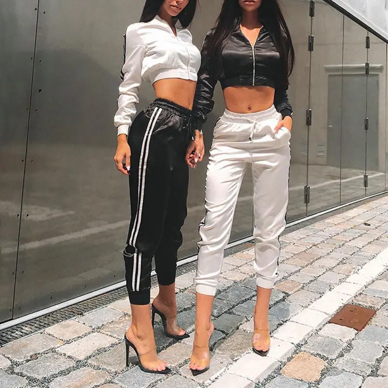 الصيف طويل الترفيه السراويل النساء قيعان الربيع الإناث مزدوجة مخطط عداء ببطء هارين السراويل Sweatpants Sportspants الصيف طويل الترفيه السراويل النساء قيعان الربيع الإناث مزدوجة مخطط عداء ببطء هارين السراويل Sweatpants Sportspants