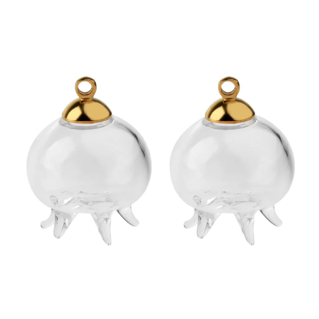 2Pcs Mini Jellyfish Shape Empty Glass Wishing Bottles Vial Pendant Charms DIY Craft