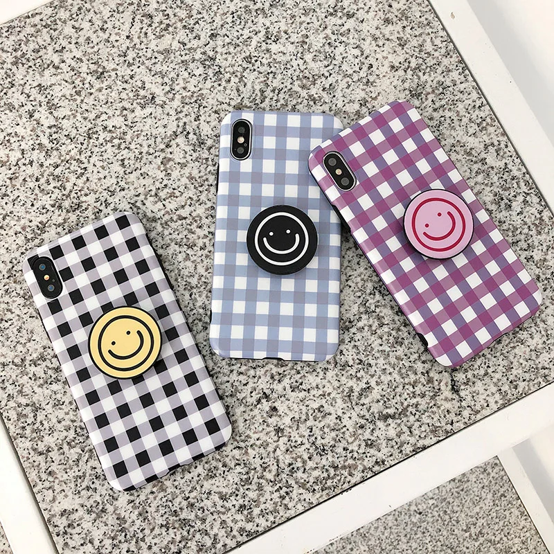 

Colorful Grid Patterned Phone Case For iphone 6 6s 7 8 plus Case For iphone XR X XS Max Back Cover Cute Smile Soft Cases Coque