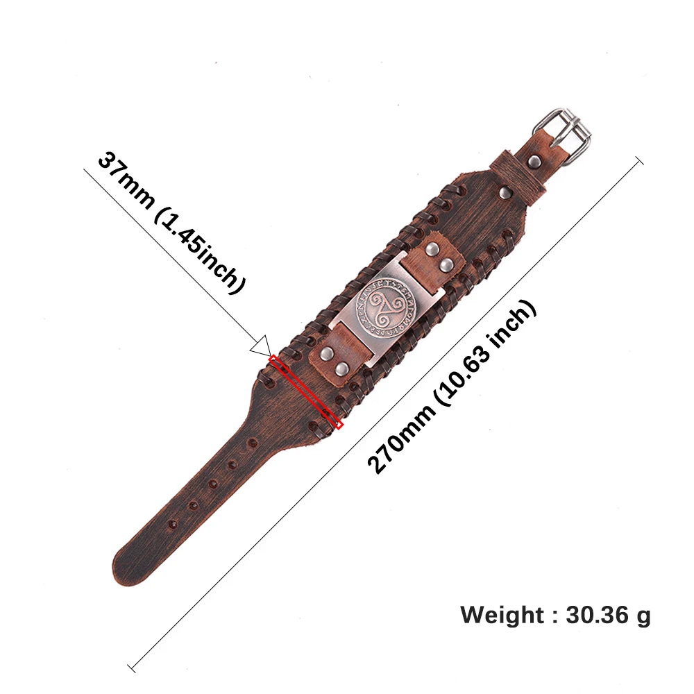 LIKGREAT подлинные винтажные кожаные браслеты кельтский символ Triskel Wicca руны амулет наручные ювелирные изделия для мужчин браслет аксессуары подарок