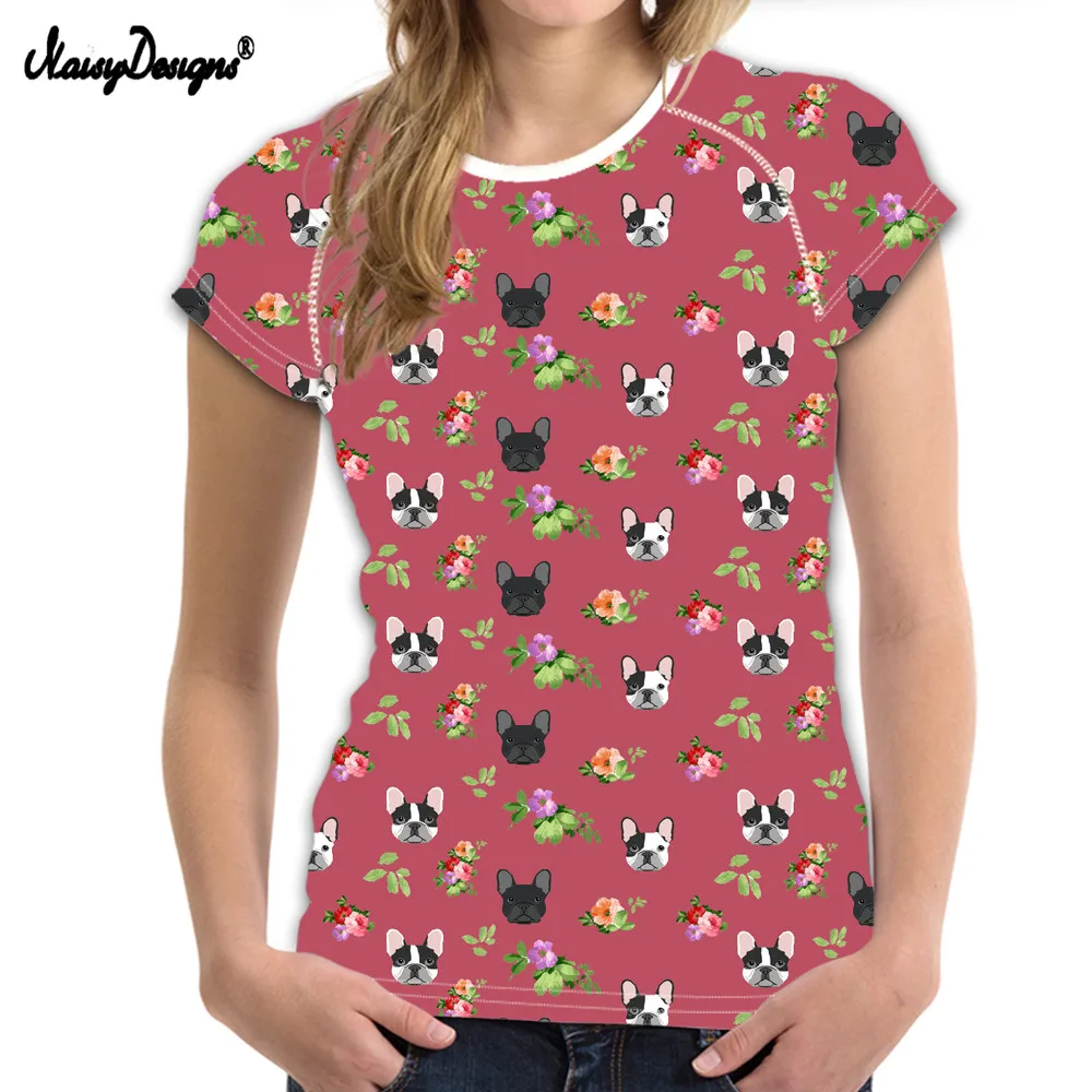 NoisyDesigns Cute Floral Style Summer T Shirt for Women Lovely Printed Boston Terrier 3d Tops Tee Casual Ladies Slim Fit Tshirt | Женская