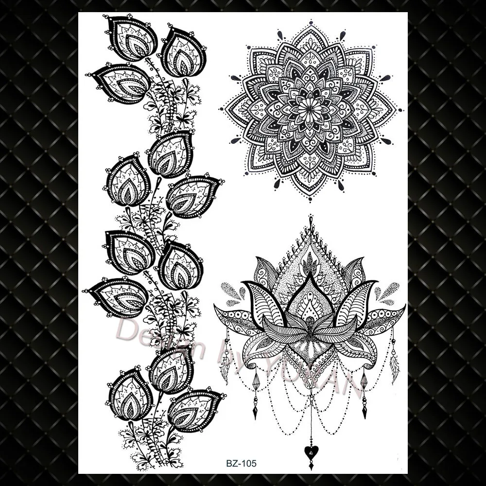 Черный серьги Henna Mandala цветок хны Племенной временная татуировка цепи КИТ Для женщин девочек татуировки золотого и серебряного кружева Водонепроницаемый поддельная татуировка на руку Saturna - Цвет: GBZ105