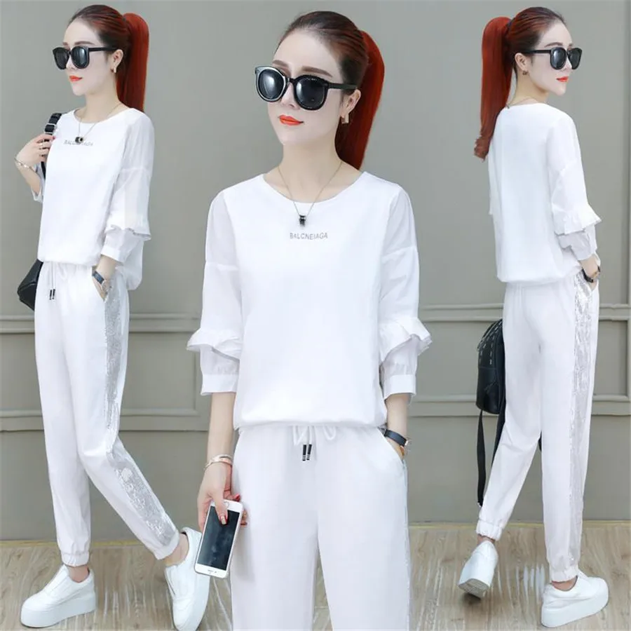 

white grey 2 Piece Set Women Pant And Top spring summer Plus Size Casual Outfit Sexy Sweat Suits Two Piece Sweatshirt Tracksuit