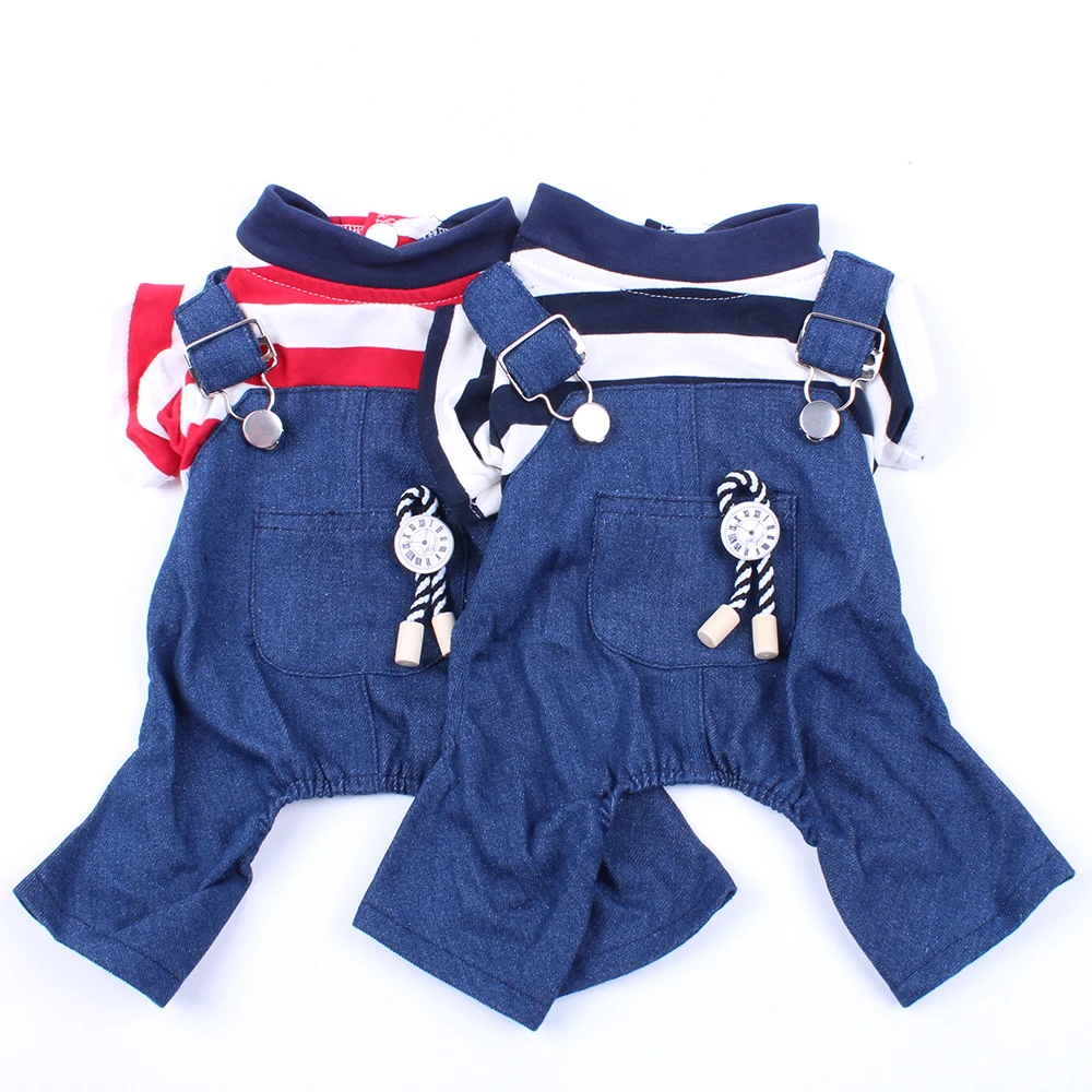 

New Denim Striped Dog Cat Jumpsuit Hoodie Pet Puppy Coat Jacket Spring/Summer Clothes Apparel 6 sizes