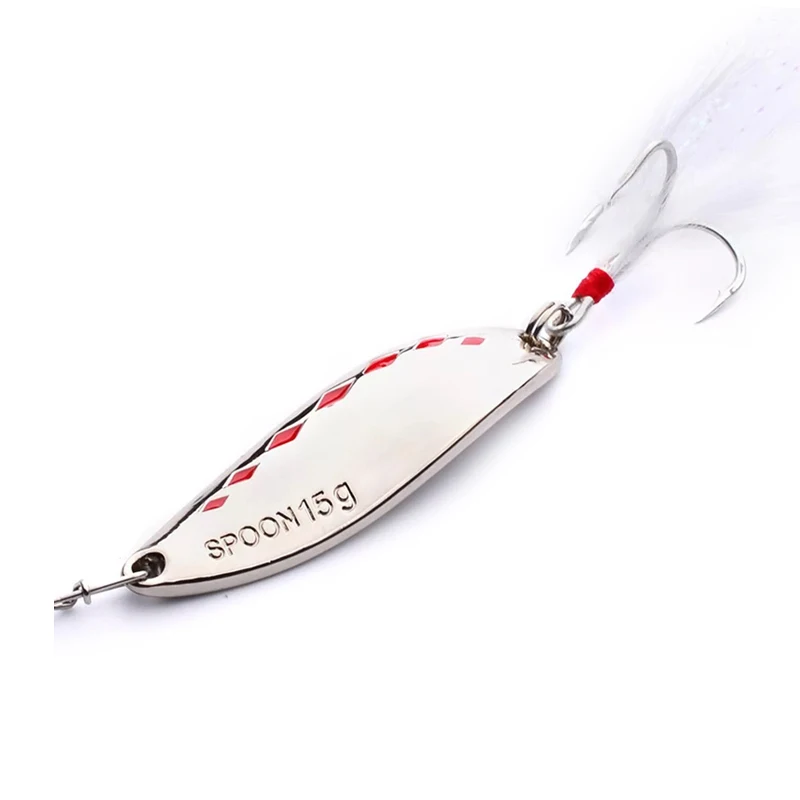 

1PCS Gold Sliver 10g/15g Metal Sequins with Feather Fishing Lures Spoon Lure Hard Bait Bass Pike Fishing Tackle