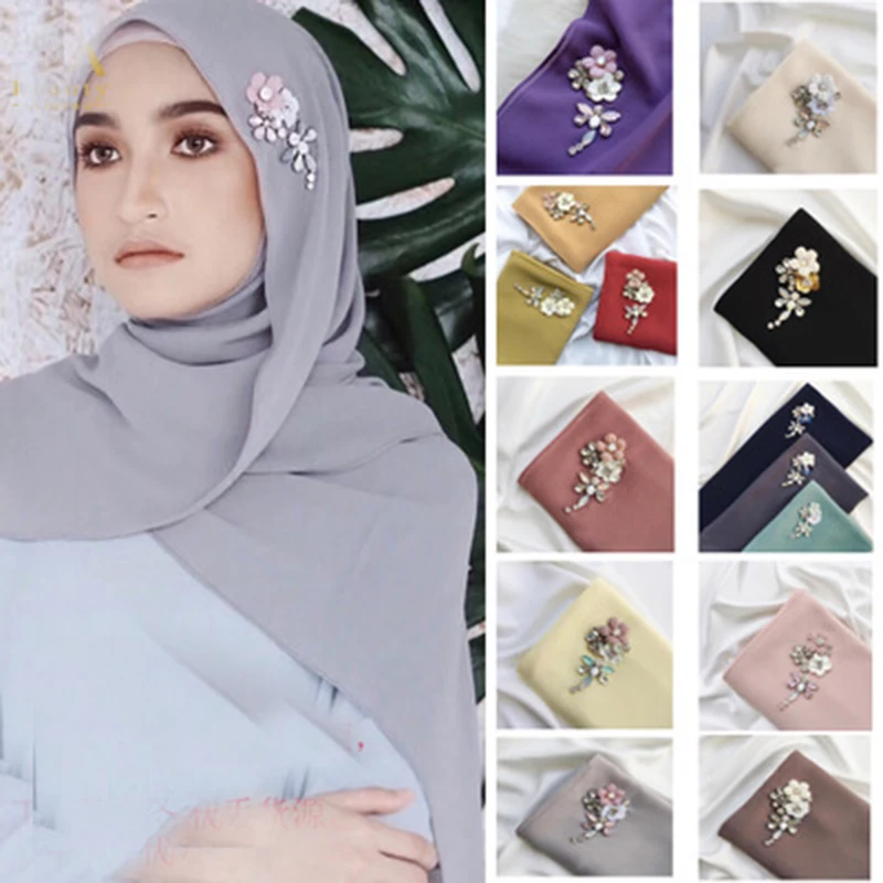 

Handmade Diamond Georgette Chiffon Maxi Hijab Scarf Muslim Women Plain Bubble Headscarf Wrap Nice Veils Turban Fimtariah