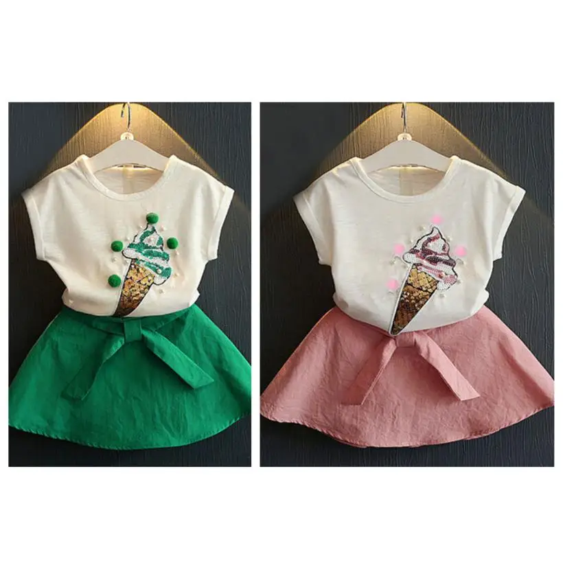 

2 colors hot 2PCS Newborn Kids Baby Girls Romper Tops+ Bow Solid Skirt Outfits Set Clothes tasteful sweet July26