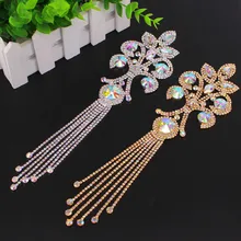 28x8 см AB Цвет Кристалл Аппликация горный хрусталь погон плечо кисточкой украшения пришить украшение для шапки свадебное платье аксессуар