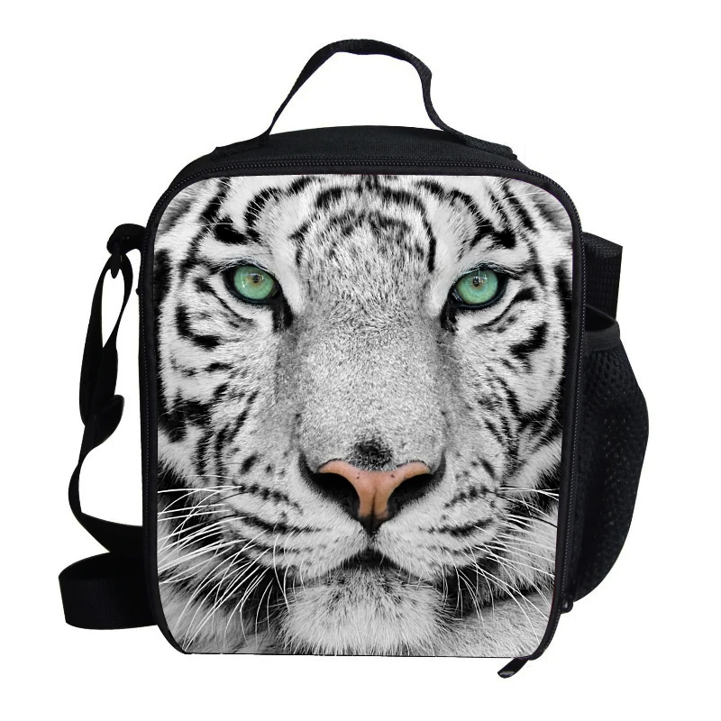 Fashion Zoo Kids White Tiger Lunch Bag Animal Printing Insulated Lunch ...