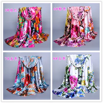 

High quality Women's printe floral design flower satin silk scarf long plain spring wrap scarves/scarf 10pcs/lot 165*50cm