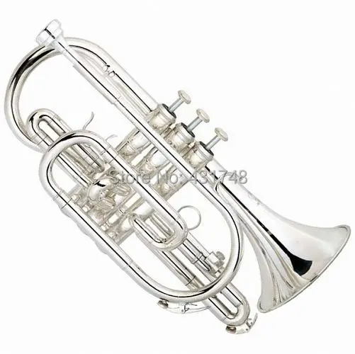 Cheap Brass Cornet Bb Key 119mm Bell Silver plated with Case EMS free shipping Brass wind Musical instruments