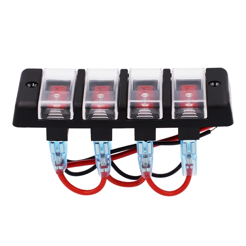 4 Gang12V Panel Waterproof Red LED Switch Circuit Breaker With Fuse For Boat Car