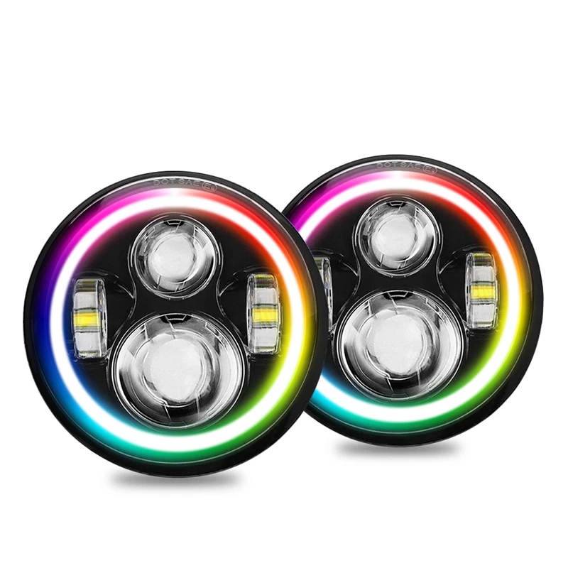For Lada 4x4 urban Niva 7inch Headlamp Full Function RGB Halo Angel Eyes LED Headlight for Jeep JK LJ Accessories