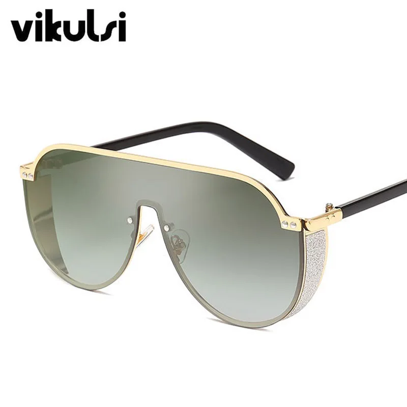 

Oversize One Piece Sunglasses Women Men 2019 New Luxury Brand Vintage Pilot Sun Glasses Man Goggle Metal Frame Sunglasses UV400