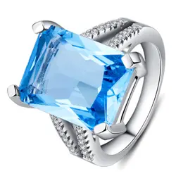 2018 оптовая продажа ослепительно синий CZ серебро цвет кольцо размеры 6 7 8 9 10 для вечерние партии мода кубического циркония ювелирные изделия