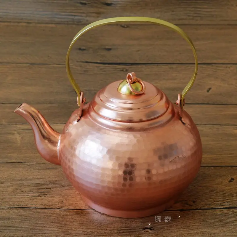 1,2 литров чистой Медь чайник горшок крышкой небольшой чайник ручной работы круглый